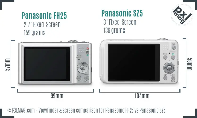 Panasonic FH25 vs Panasonic SZ5 Screen and Viewfinder comparison