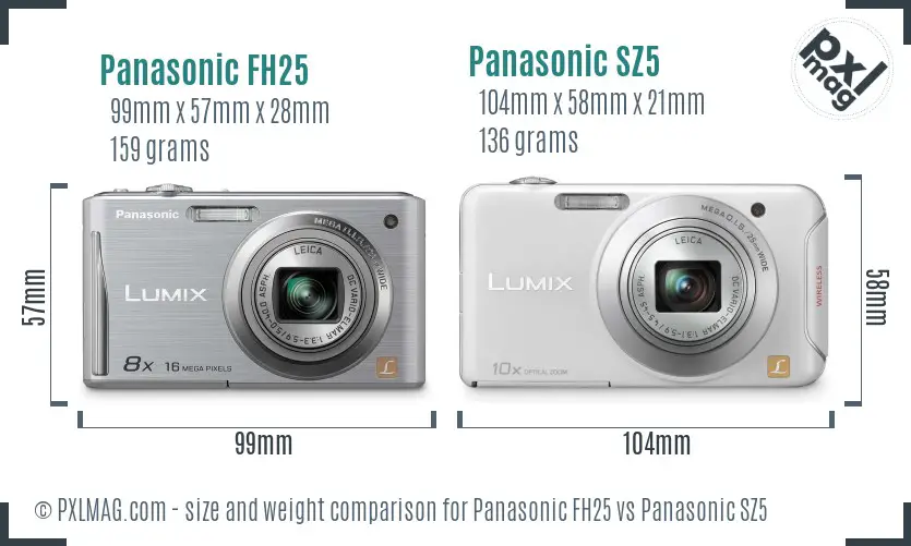 Panasonic FH25 vs Panasonic SZ5 size comparison
