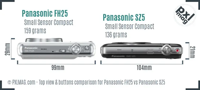 Panasonic FH25 vs Panasonic SZ5 top view buttons comparison