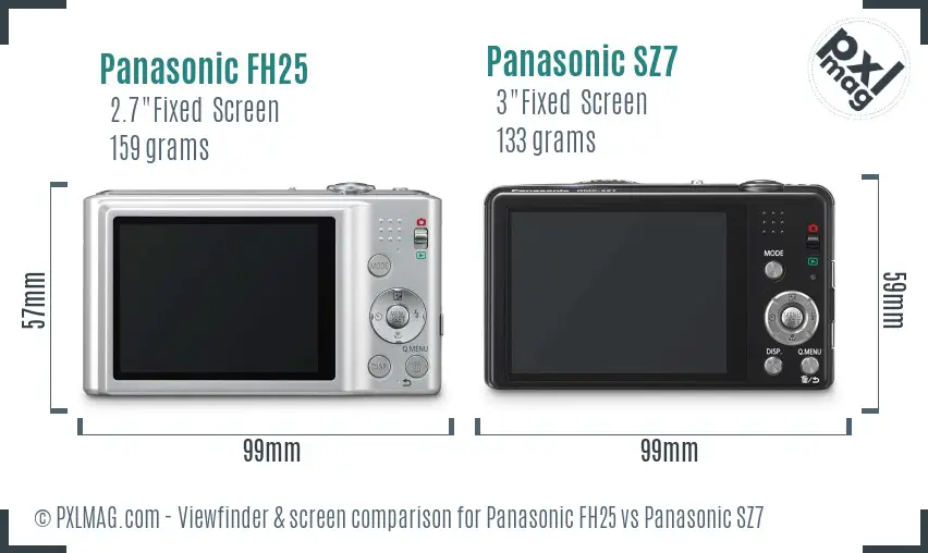 Panasonic FH25 vs Panasonic SZ7 Screen and Viewfinder comparison