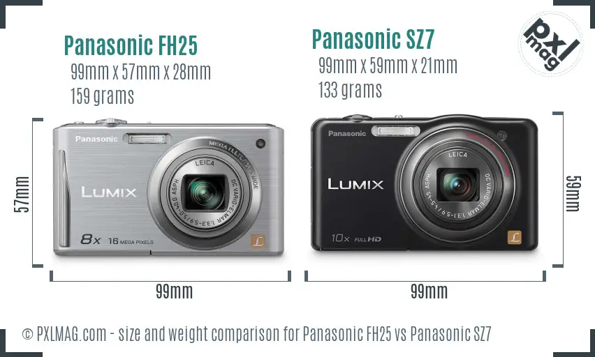 Panasonic FH25 vs Panasonic SZ7 size comparison