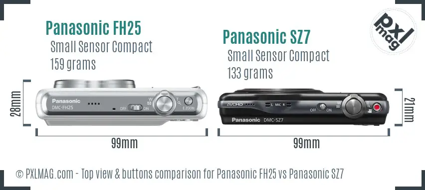 Panasonic FH25 vs Panasonic SZ7 top view buttons comparison