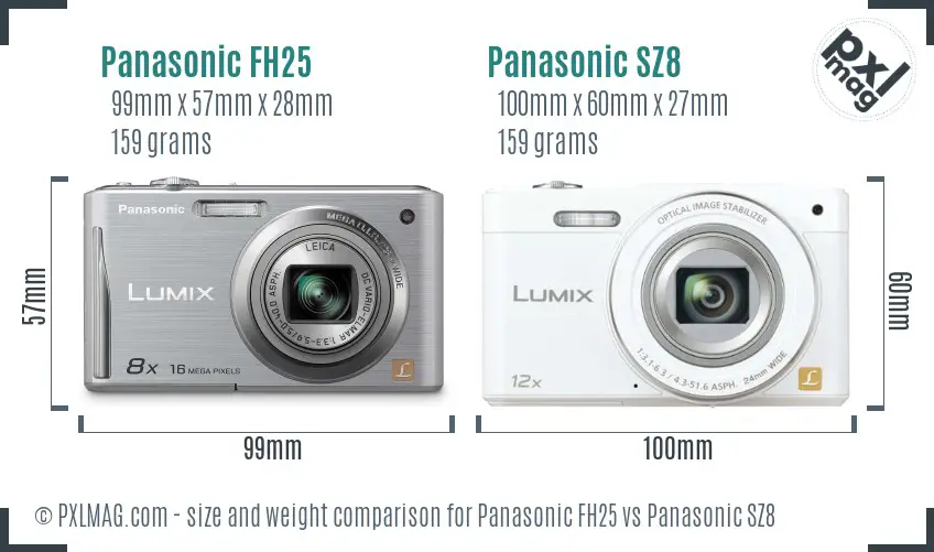 Panasonic FH25 vs Panasonic SZ8 size comparison