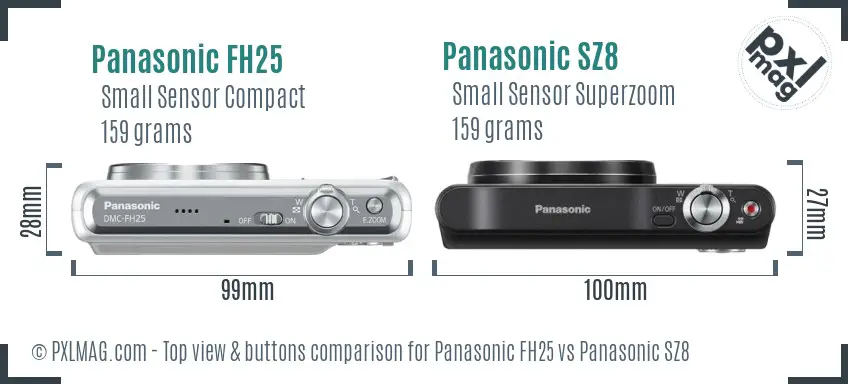 Panasonic FH25 vs Panasonic SZ8 top view buttons comparison