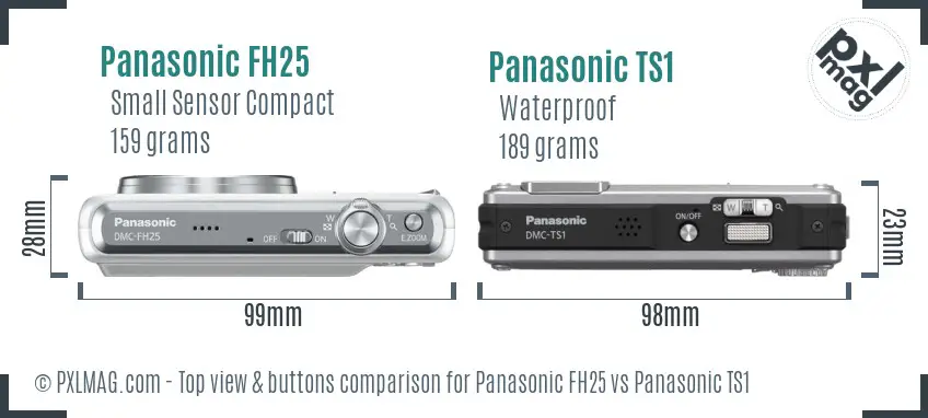 Panasonic FH25 vs Panasonic TS1 top view buttons comparison