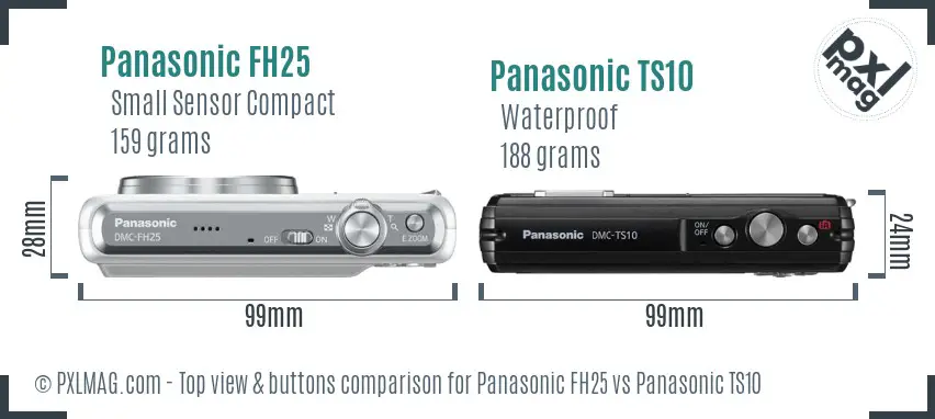 Panasonic FH25 vs Panasonic TS10 top view buttons comparison