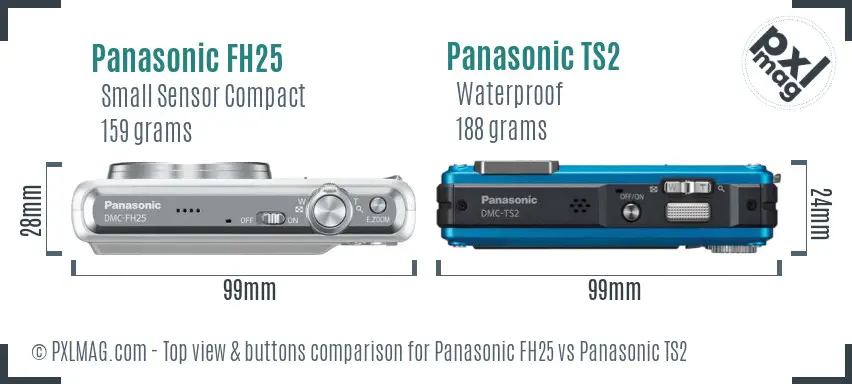 Panasonic FH25 vs Panasonic TS2 top view buttons comparison