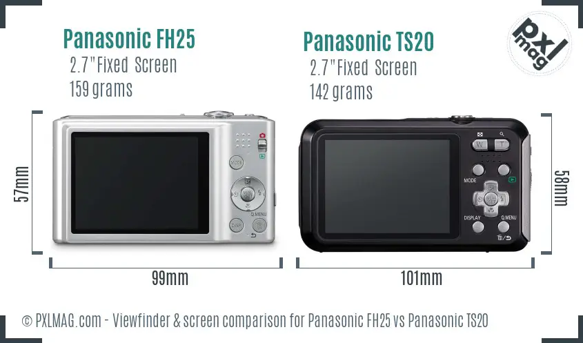 Panasonic FH25 vs Panasonic TS20 Screen and Viewfinder comparison