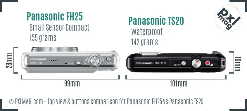 Panasonic FH25 vs Panasonic TS20 top view buttons comparison