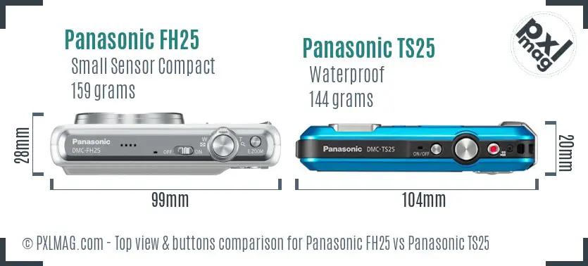 Panasonic FH25 vs Panasonic TS25 top view buttons comparison