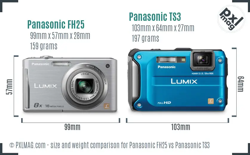 Panasonic FH25 vs Panasonic TS3 size comparison
