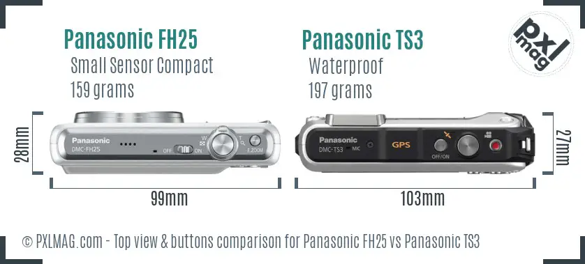 Panasonic FH25 vs Panasonic TS3 top view buttons comparison
