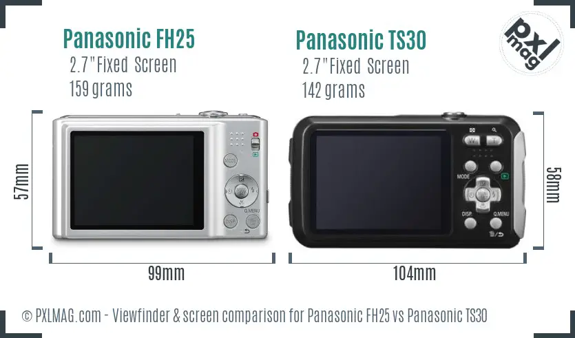 Panasonic FH25 vs Panasonic TS30 Screen and Viewfinder comparison