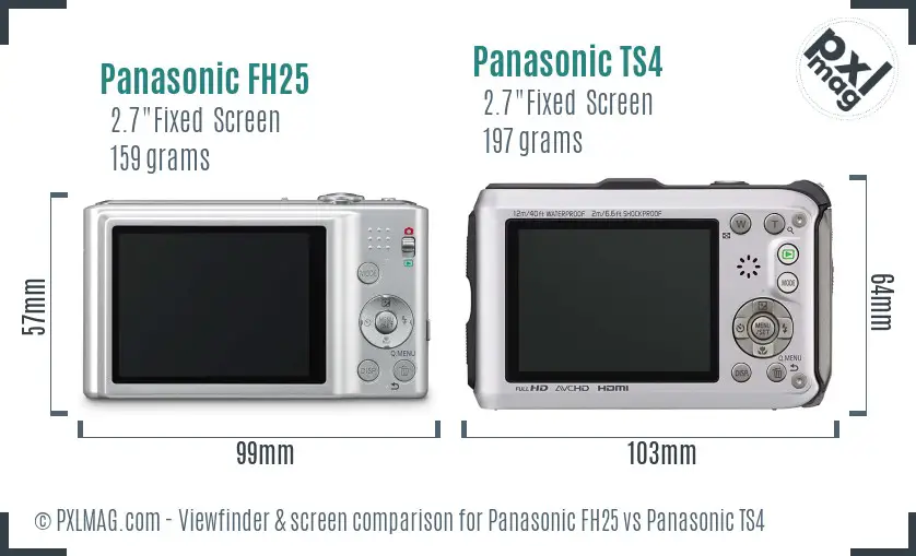 Panasonic FH25 vs Panasonic TS4 Screen and Viewfinder comparison