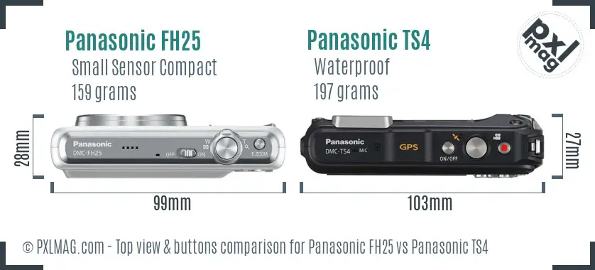 Panasonic FH25 vs Panasonic TS4 top view buttons comparison