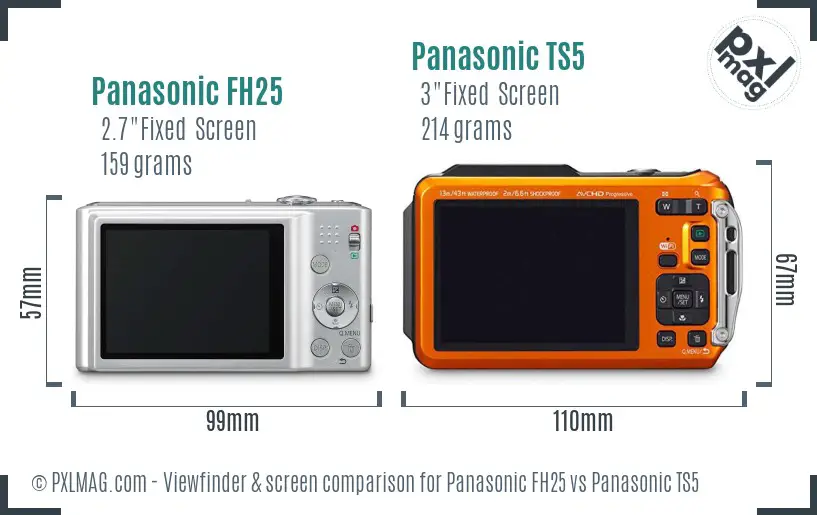 Panasonic FH25 vs Panasonic TS5 Screen and Viewfinder comparison