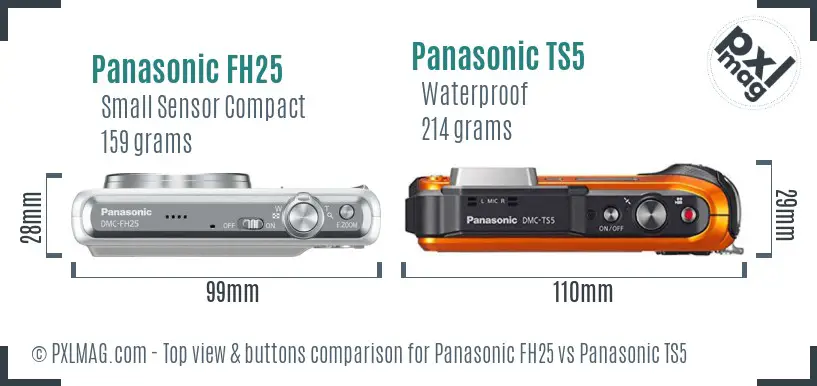 Panasonic FH25 vs Panasonic TS5 top view buttons comparison