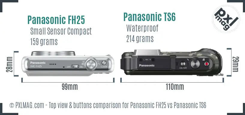 Panasonic FH25 vs Panasonic TS6 top view buttons comparison