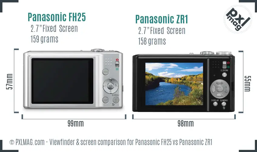 Panasonic FH25 vs Panasonic ZR1 Screen and Viewfinder comparison