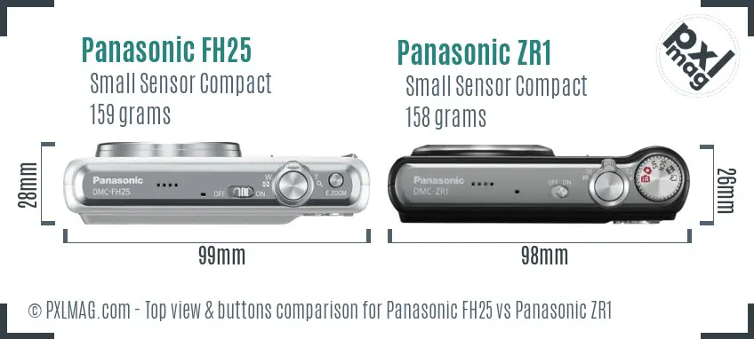 Panasonic FH25 vs Panasonic ZR1 top view buttons comparison