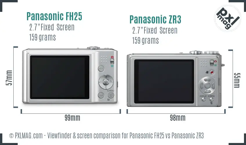 Panasonic FH25 vs Panasonic ZR3 Screen and Viewfinder comparison