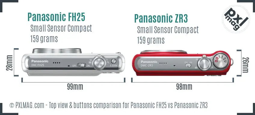 Panasonic FH25 vs Panasonic ZR3 top view buttons comparison