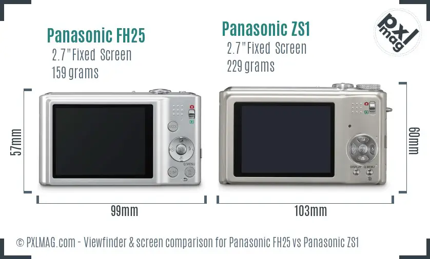 Panasonic FH25 vs Panasonic ZS1 Screen and Viewfinder comparison