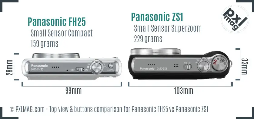 Panasonic FH25 vs Panasonic ZS1 top view buttons comparison