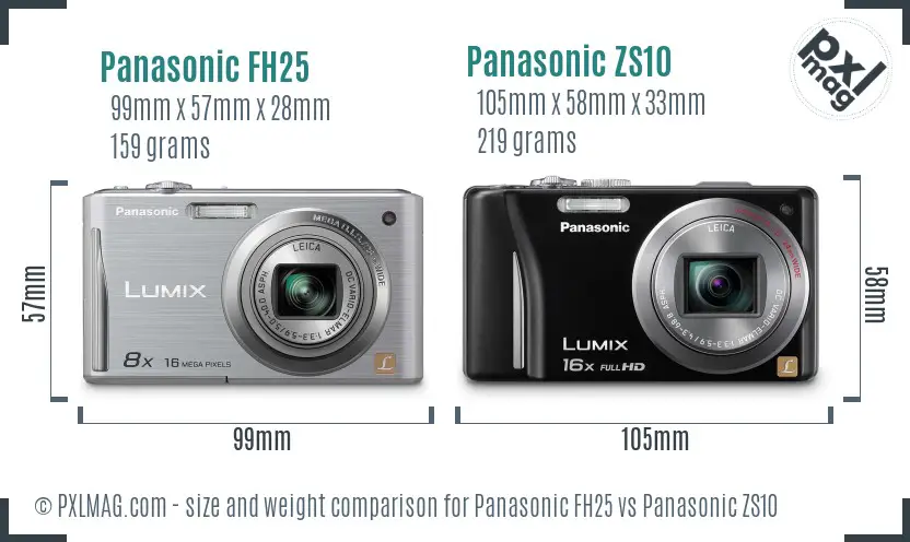 Panasonic FH25 vs Panasonic ZS10 size comparison