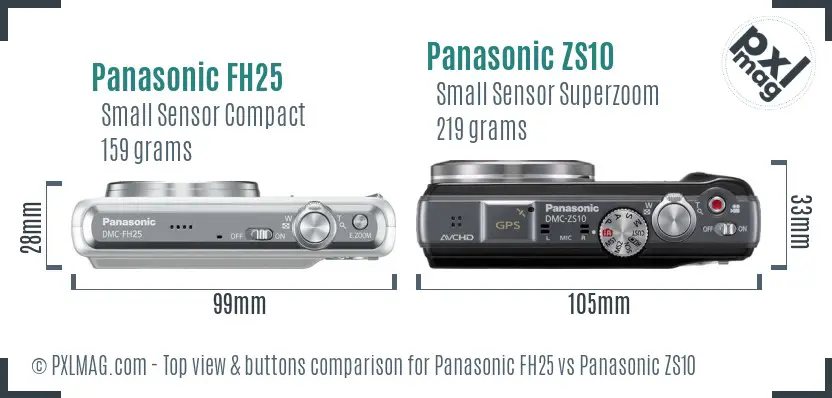 Panasonic FH25 vs Panasonic ZS10 top view buttons comparison