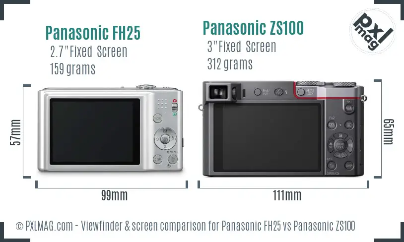 Panasonic FH25 vs Panasonic ZS100 Screen and Viewfinder comparison