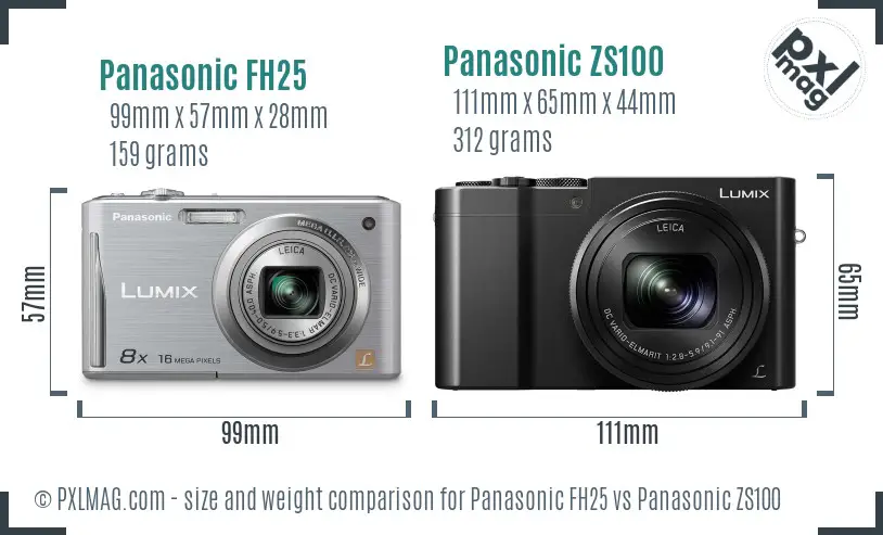 Panasonic FH25 vs Panasonic ZS100 size comparison