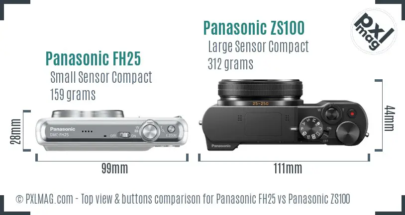 Panasonic FH25 vs Panasonic ZS100 top view buttons comparison