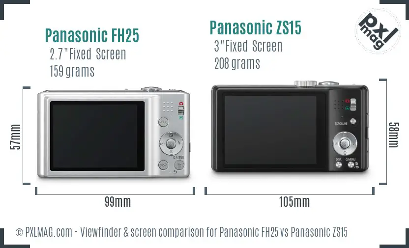 Panasonic FH25 vs Panasonic ZS15 Screen and Viewfinder comparison