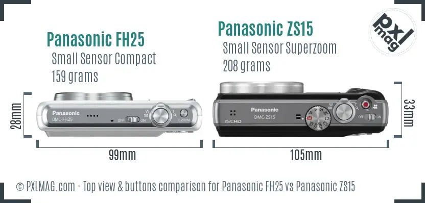 Panasonic FH25 vs Panasonic ZS15 top view buttons comparison