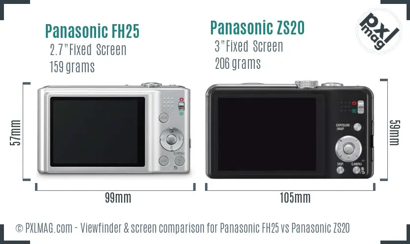 Panasonic FH25 vs Panasonic ZS20 Screen and Viewfinder comparison