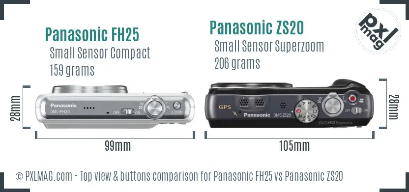 Panasonic FH25 vs Panasonic ZS20 top view buttons comparison