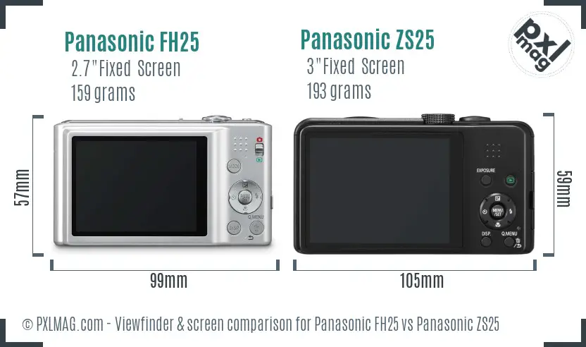 Panasonic FH25 vs Panasonic ZS25 Screen and Viewfinder comparison