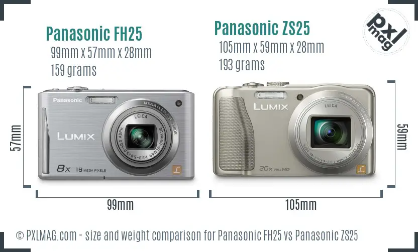 Panasonic FH25 vs Panasonic ZS25 size comparison