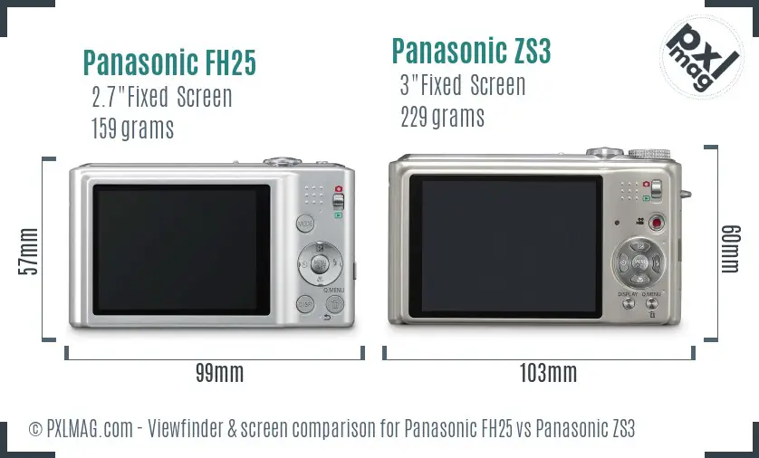 Panasonic FH25 vs Panasonic ZS3 Screen and Viewfinder comparison