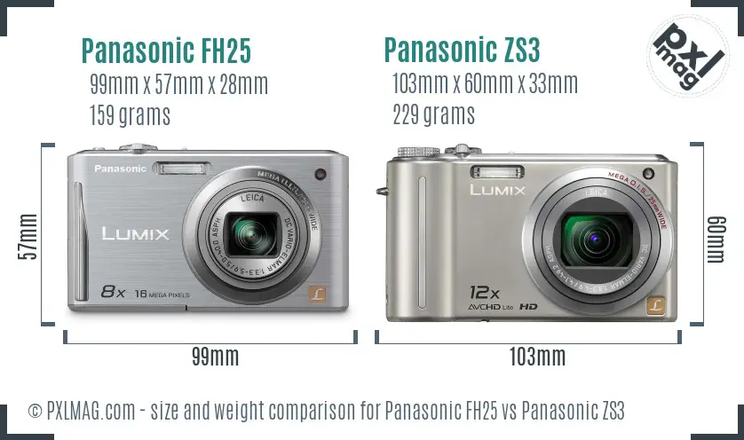 Panasonic FH25 vs Panasonic ZS3 size comparison