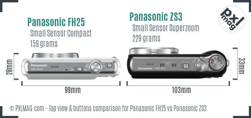 Panasonic FH25 vs Panasonic ZS3 top view buttons comparison