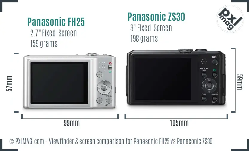 Panasonic FH25 vs Panasonic ZS30 Screen and Viewfinder comparison