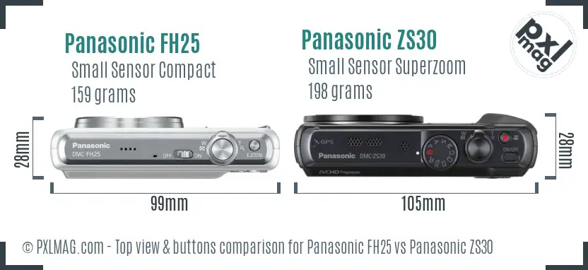 Panasonic FH25 vs Panasonic ZS30 top view buttons comparison