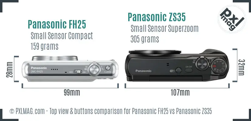 Panasonic FH25 vs Panasonic ZS35 top view buttons comparison