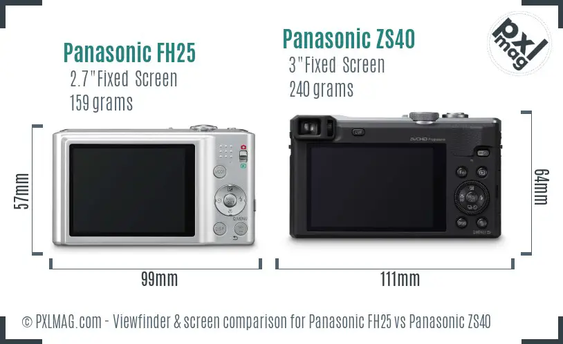 Panasonic FH25 vs Panasonic ZS40 Screen and Viewfinder comparison