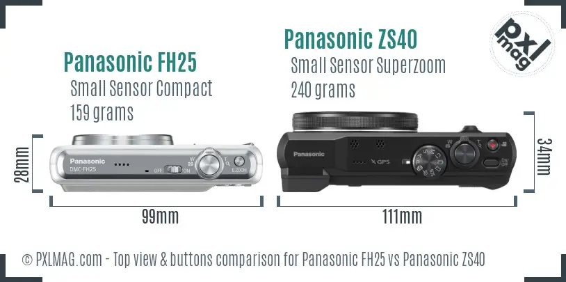 Panasonic FH25 vs Panasonic ZS40 top view buttons comparison