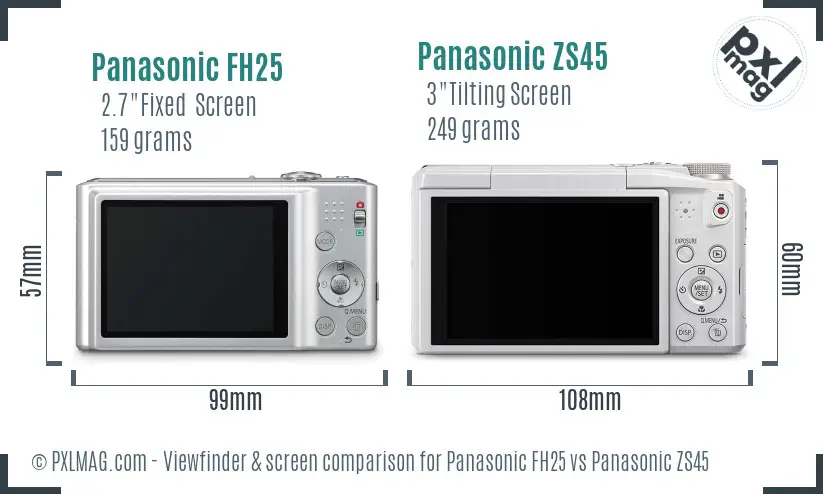 Panasonic FH25 vs Panasonic ZS45 Screen and Viewfinder comparison