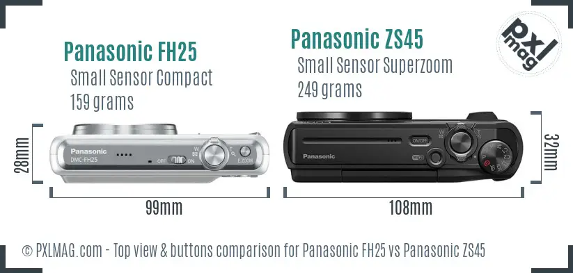 Panasonic FH25 vs Panasonic ZS45 top view buttons comparison