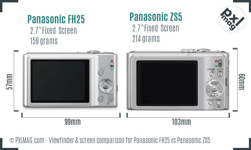 Panasonic FH25 vs Panasonic ZS5 Screen and Viewfinder comparison